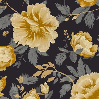 BOKEBEVE Navy Black Gold Floral Contact Paper Flower Wallpaper Peel Stick Vintage Wallpaper for Cabinet Counter Drawer Table Vinyl PVC Self Adhesive Removable 17.5 x 118In