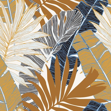 Wallercity Tropical Brown Wallpaper Peel and Stick Botanical Leaf Blue Leaves Wallpapers for Bedroom Modern Palm Leaf Peel and Stick Wallpaper 17.5" x 315" Removable Grey Contact Paper for Cabinets