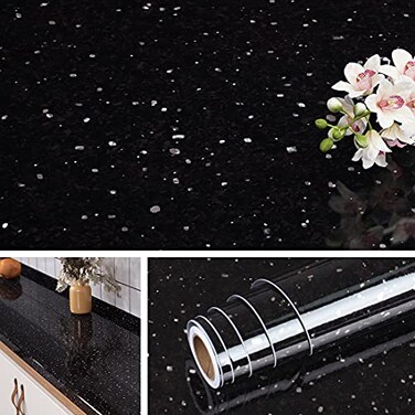 Livelynine Galaxy Black Granite Contact Paper for Countertops Waterproof Marble Countertop Peel and Stick Counter Top Covers Kitchen Wallpaper Self Adhesive Bathroom Sink Vinyl Wrap 15.8X78.8 Inch