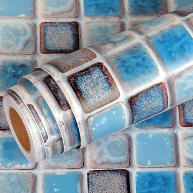 Livelynine 24 X 394 Inch Bathroom Peel and Stick Wallpaper Blue Wall Tile Waterproof Decorative Contact Paper Self Adhesive Wall Paper Roll Squares Renter Friendly Bathroom Makeover Upgrades Remodel