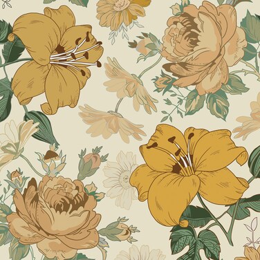 Hopepak Yellow Floral Peel and Stick Wallpaper Modern Flower Contact Paper 16.1'' x 118'' Self Adhesive Removable Waterproof Wall Paper for Bedroom Cabinets Living Room Decor