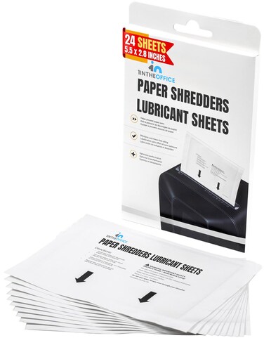 1InTheOffice Paper Shredders Lubricant Sheets 5 1/2"" x 2 3/4"", Shredder Sharpening &amp; Lubricant Sheets, Shredder Cleaning Sheets, 24 Pack