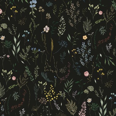 Dimoon 236"x16.1" Floral Peel and Stick Wallpaper Black Contact Paper Thicken Wallpaper Delicate Flower Waterproof Green Leaf White Self Adhesive Removable Wall Paper Shelf Liner Decal Vinyl Roll