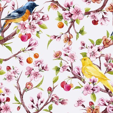 VaryPaper 17.7"x78.7" Pink Floral Bird Wallpaper Peel and Stick Wallpaper Floral Contact Paper for Cabinets Removable Self Adhesive Cherry Blossom Wallpaper Wall Mural for Bedroom Bathroom Nursery