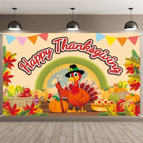 Probsin Large Thanksgiving Banner 72&quot; x 48&quot; Thanksgiving Decorations Turkey Pumpkins Leaves Yard Sign Hanging Supplies Wall Decor Bulletin Board Background for Indoor Outdoor Fence Gathering