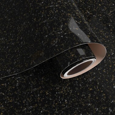VaryPaper 32''x118'' Large Size Black Gold Granite Contact Paper for Countertops Waterproof Kitchen Countertop Vinyl Wrap Removable Self Adhesive Marble Peel and Stick Wallpaper for Bathroom Cabinets
