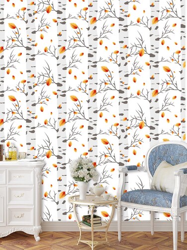 FOWITFUR Peel and Stick Wallpaper Nuwallpaper Modern Leaf Floral Sticky Wallpaper Contact Paper Stick on Wallpaper Removable Self Stick Adhesive Wallpaper(Yellow) 17.7inch x 393.7inch