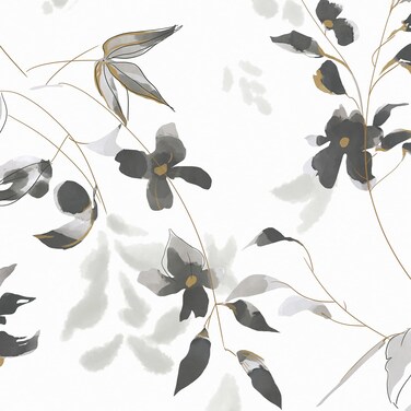 HeloHo 15.35" X 78.7" Black Ink Floral Wallpaper Peel and Stick Self Adhesive Removable Wall Paper Waterproof Contact Paper for Bathroom Living Room Bedroom Decor