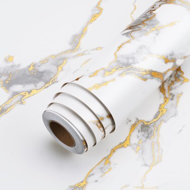 LACHEERY Thick White Marble Contact Paper for Countertops Waterproof Contact Paper Peel and Stick for Cabinets Removable Matte Gold Grey White Marble Wallpaper for Kitchen Bathroom Counter 15.8"x80