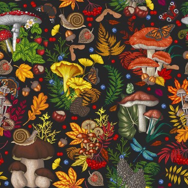 VEELIKE Whimsical Mushroom Wallpaper Peel and Stick Butterfly Berry Botanical Wallpaper for Kids Room Nursery 17.7''x118'' Boho Forest Wallpaper Mural Adhesive Contact Paper for Bedroom Walls Cabinets