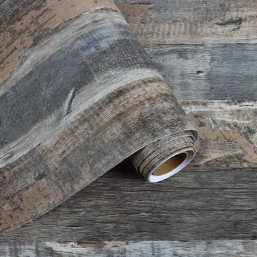 VaryFloral Gray Shiplap Wood Wallpaper Peel and Stick Rustic Grey Wood Plank Contact Paper for Countertops Cabinets Waterproof Removable Vinyl Wood Panel Wall Paper for Bedroom Living Room 11.8"x118