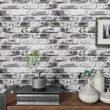 VaryPaper Distressed Grey Brick Wallpaper Peel and Stick Wallpaper 17.7''x78.7'' 3D Textured Faux Brick Wallpaper Removable Self Adhesive Brick Contact Paper for Walls Kitchen Backsplash Fireplace