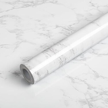 Abyssaly Marble Contact Paper for Countertops, White Gray Faux Marble Wallpaper Peel and Stick, Self Adhesive Removable Waterproof Wall Paper for Kitchen Backsplash 23.6" x 393.7