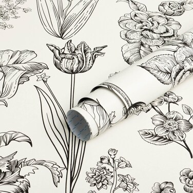 Dimoon 236"x17.3" Floral Peel and Stick Wallpaper Beige Contact Paper Waterproof Wallpaper Delicate Vintage Flower Thicken Plant Self Adhesive Removable Wall Covering Shelf Liner Decal Vinyl Roll