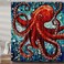 JAWO Octopus Shower Curtain for Bathroom, Cool Ocean Nautical Red Kraken Fabric Shower Curtains Set, Trippy Funny Restroom Decor Accessories, Hooks Included 72X 72Inch