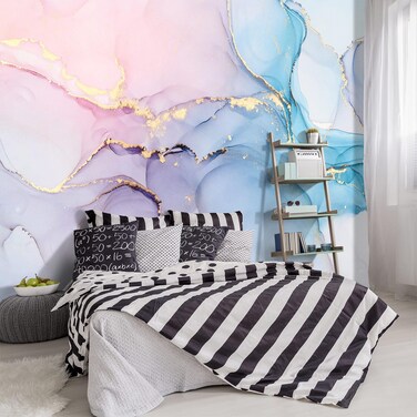 YIHWM -Coloured Marbled Fabric Wallpaper Abstraction Golden Art Living Room Bedroom Bathroom Wall Mural- 91"x65"&iuml;&frac14;&circ; not Peel and Stick&iuml;&frac14;&permil;