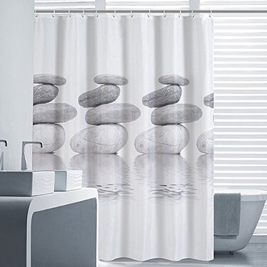 Riverbyland Grey Shower Curtains Zen Stacked Stones 80 x 72