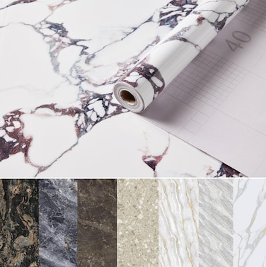 PHINILUX Marble Contact Paper for Countertops Cover -118''x15.7'' Peel and Stick Wallpaper - Removable Self Adhesive Thick Granite Vinyl Film Roll, Calacatta Viola