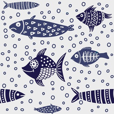 Anmon Peel and Stick Wallpaper Fish Trellis Indigo Blue, Abstract Underwater World Removable Contact Paper for Bathroom Wall Decorations 17.7in*137in