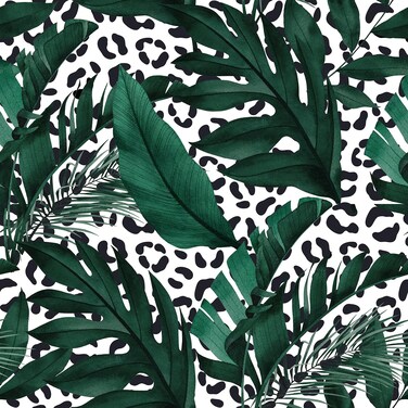 CRE8TIVE 24"x118" Monstera Banana Leaf Peel and Stick Wallpaper Black and White Leopard Wallpaper Removable Tropical Jungle Contact Paper Self Adhesive Vinyl Wall Mural for Kitchen Bathroom Cabinets
