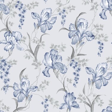 VaryStyle 17.7"x118" Blue Grey Floral Peel and Stick Wallpaper Iris Flower Bouquet Leaf Mural Wallpaper Floral Contact Paper Self Adhesive Removable Floral Wall Paper for Bedroom Nursery Cabinets