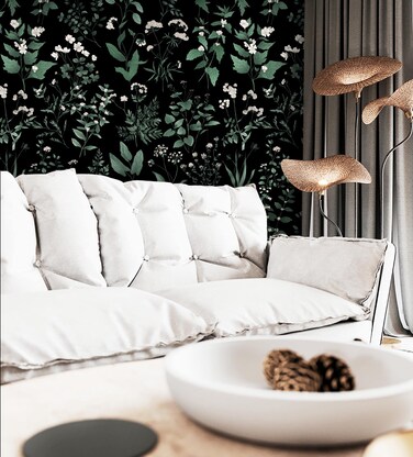 Dimoon 393"x16.1" Black Green Delicate Floral Peel and Stick Wallpaper Thicken Waterproof Leaf Vintage Flower Contact Paper Self Adhesive Wallpaper Removable Wall Paper Shelf Liner Decal Vinyl Roll