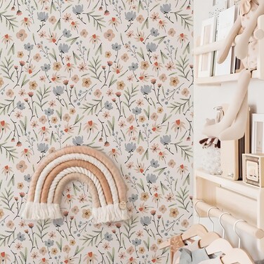 Boho Floral Wallpaper Small Flower Leaf Wall Stickers Decor Botanical Plant Floral Leaves Wall Peel and Stick Removable Flower Wallpapers for Nursery Bedroom Living Room Cabinet