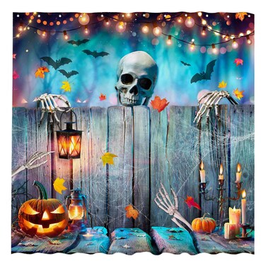 Funnytree 72"x72" Halloween Skull Scary Horror Wood Home Shower Curtain for Bathroom Decor Machine Washable (Hooks Not Included)