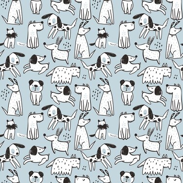 CRE8TIVE 24"x118" Small Dog Wallpaper Cute Kids Peel and Stick Wallpaper Blue White Puppy Animal Wall Mural Self Adhesive Removable Wallpaper Decorative Blue Contact Paper for Boys Girls Nursery Room