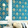 Q QIHANG European Style Simple 3D Damask Waterproof Living Room Bedroom Non-Pasted PVC Wall Paper 1.73' W x 32.8'L (Blue)
