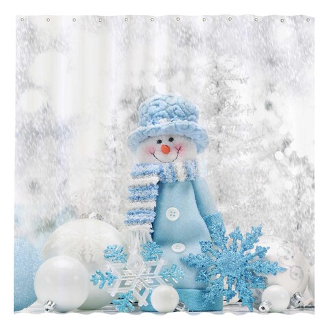 Allenjoy 72x72 inch Winter Theme Merry Christmas Shower Curtain Colorful Star Blue Hat Cute Snowman Bathroom Curtain Durable Waterproof Fabric Bathtub Sets Home Decor