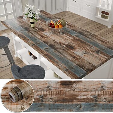 Wood Contact Paper Rustic Self Adhesive Removable Shiplap Peel and Stick Wallpaper 17.7"&Atilde;&mdash;236" Brown Wood Plank Grain Contact Paper for Cabinet Countertop Shelf Drawer Decorative Faux Wood Wallpaper