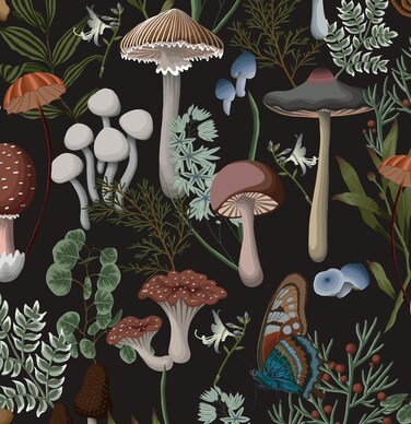 EeeComing Black Mushroom Wallpaper Peel and Stick Wallpaper Boho Black Forest Wallpaper 78.7''x16.14''Removable Wallpaper Mushroom Contact Paper for Bedrooms Living Study Room Self Adhesive Vinyl