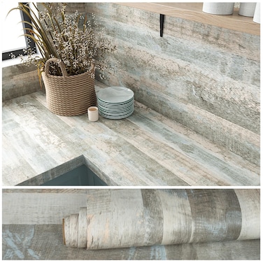 VEELIKE Light Blue Weathered Wood Contact Paper Wood Wallpaper Peel and Stick Wood Plank Contact Paper for Walls Countertops Cabinets Desk 15.7''x354'' Removable Adhesive Wood Vinyl Wrap Wallpaper
