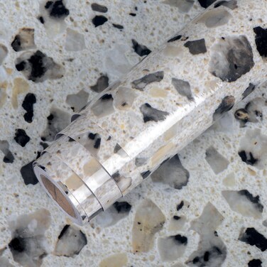 AbaBoorty 400"X15.8" Grey Terrazzo Countertop Contact Paper Waterproof Self Adhesive Granite Wallpaper Marble Self Adhesive Vinyl Wallpaper Covers Kitchen Bathroom Countertops Closet Wall