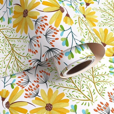 VaryPaper 17.7"x78.7" Bright Floral Wallpaper Peel and Stick Wallpaper Boho Leaf Flower Wallpaper Wall Mural Self Adhesive Removable Decorative Floral Contact Paper for Walls Cabinets Bedroom Bathroom