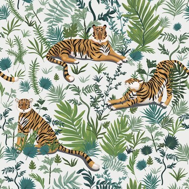 VaryPaper 17.7''x78.7'' Jungle Tiger Wallpaper Peel and Stick Tropical Leaf Animal Wallpaper Self Adhesive Removable Wall Paper for Bedroom Accent Wall Waterproof Decorative Contact Paper for Cabinets