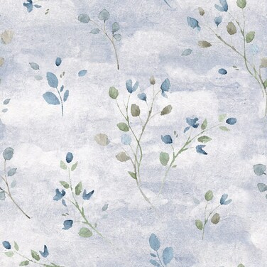 VaryStyle 17.7"x393" Eucalyptus Leaf Branches Peel and Stick Wallpaper Watercolor Blue/White Concrete Contact Paper Leaf Wall Mural Removable Waterproof Leaves Wall Paper for Bedroom Cabinets Kitchen