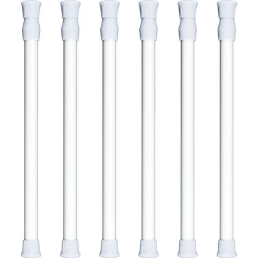 6 Pack Cupboard Bars Tension Rod Spring Extendable Curtain Rods White Adjustable Tensions Rods for Shower Closet Bathroom Kitchen Cupboard Wardrobe Bookshelf DIY Projects (9.8 to 15.7 Inches)