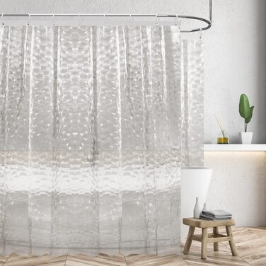 zokyer Clawfoot Tub Shower Curtain All Wrap Around 180x70 Inch Round Clear Liner Decor Bathroom Extra Wide Panel PEVA Vinyl Plastic Hooks 31 Pack