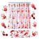 6 Pieces Halloween Bloody Handprint Footprint Shower Curtain Set Include Bloody Shower Curtain Bloody Handprint Door Mat and Halloween Handprints Footprints Window Clings for Halloween Bathroom Decor