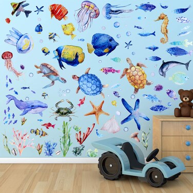 116 Pieces Ocean Wall Decals Under The Sea Fish Wall Nursery Decals Removable Peel and Stick Art for Bedroom Living Room Bathroom(Lovely Colors)