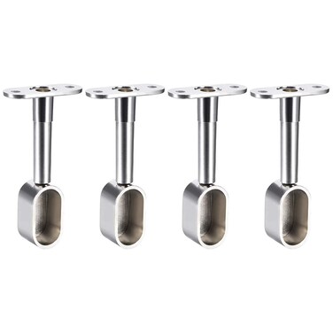 uxcell Shower Curtain Rods Wardrobe Pipe Lever Support Bracket 4pcs End Hanger for Oval Closet Rod 16x30mm, Adjustable 84-105mm Height (Silver Tone)