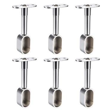 uxcell Shower Curtain Rods Wardrobe Pipe Lever Support Bracket 6pcs End Hanger for Oval Closet Rod 16x30mm, Adjustable 84-105mm Height (Silver Tone)