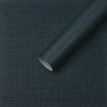 Dimoon 78.7&acirc;&euro; x 17.3&acirc;&euro; Blue Contact Paper Grasscloth Peel and Stick Wallpaper Imitation Linen Texture Golden Removable Thicken Embossed Blue Golden Wallpaper Film Self Adhesive Decorative Shelf Roll