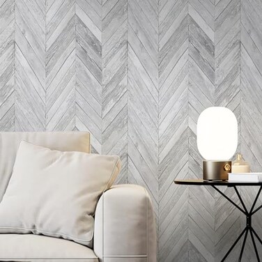 Ismoon 15.6" x 118" White Herringbone Wood Boards Peel and Stick Wallpaper White Gray Wood Contact Paper Vinyl Self-Adhesive Removable Wallpaper for Rooms Kitchen Countertop Cabinet Wall Decoration
