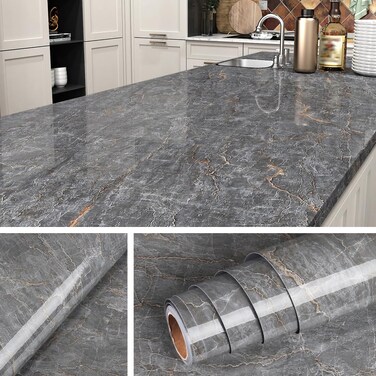 Livelynine 197 X 24 Inch Dark Gray Marble Contact Paper Self Adhesive Countertop Peel and Stick Countertops Waterproof Kitchen Wallpaper Peel and Stick Table Top Desk Cover Counter Top Stick Paper