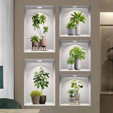 Aurbhosa Green Plant Wall Decal Tropical Plant Potted Wall Sticker Peel and Stick Green Leaf Wall Art Mural DIY Vinyl Nature Wall Decal for Living Room Kitchen Office Decor