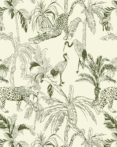 Fiula Forest Peel and Stick Wallpaper 78.7 "x17.3" Beige and Green Contact Paper Tropical Wallpaper for Bedroom Waterproof Removable Shelf Liner Decal Vinyl Roll