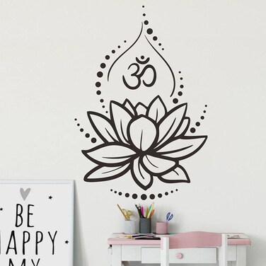 Hinduism Hindu Art Wall Sticker Lotus Flower Wall Decoration Removable Ornament Yoga Poster Om Symbol Mural for Bedroom LY224 (Black, 40X57CM)